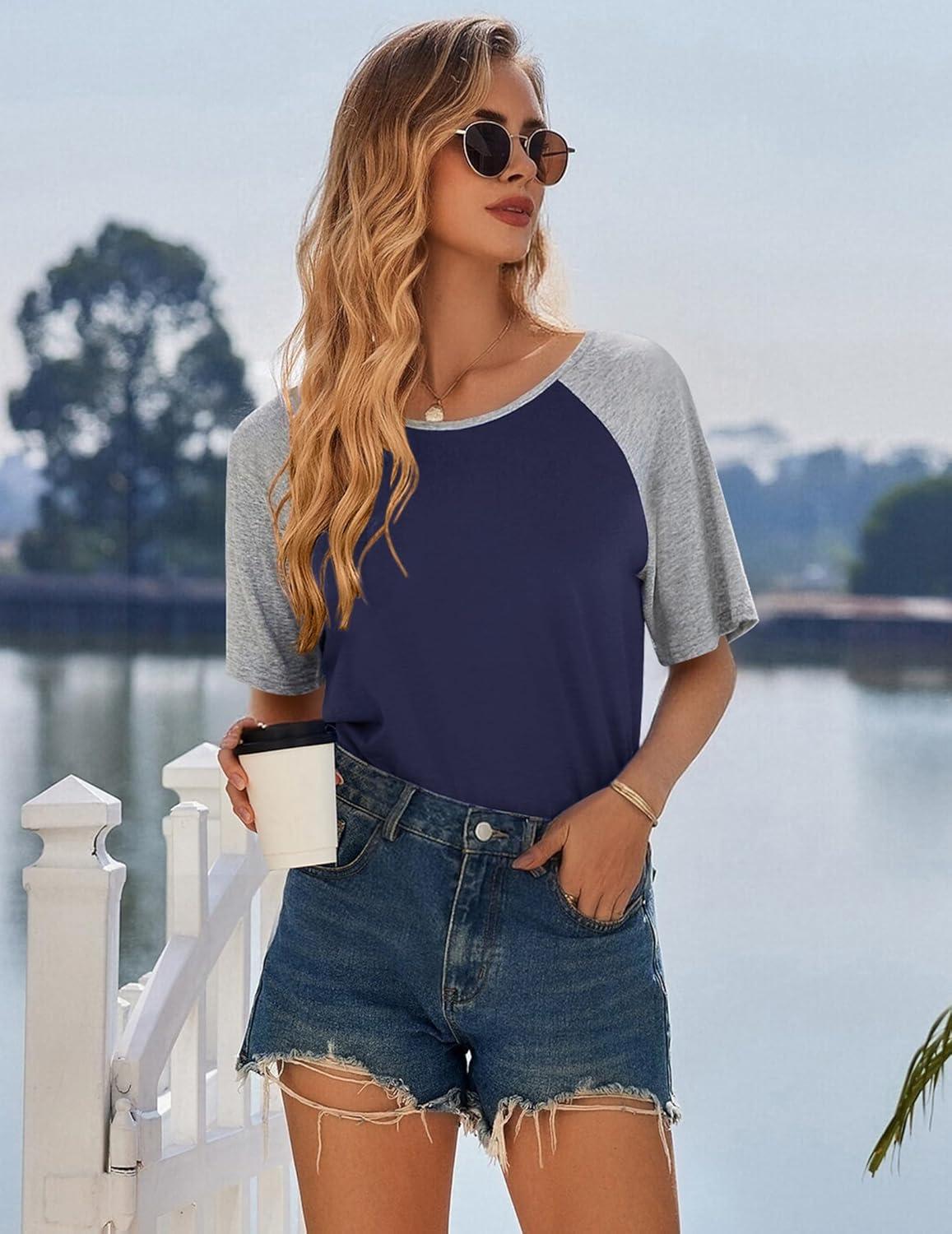imageEkouaer Nightgowns for Women Cotton Sleep Shirts Short Sleeve Nightshirt Crew Neck Night Gown Comfy Sleepwear NightdressNavy Blue