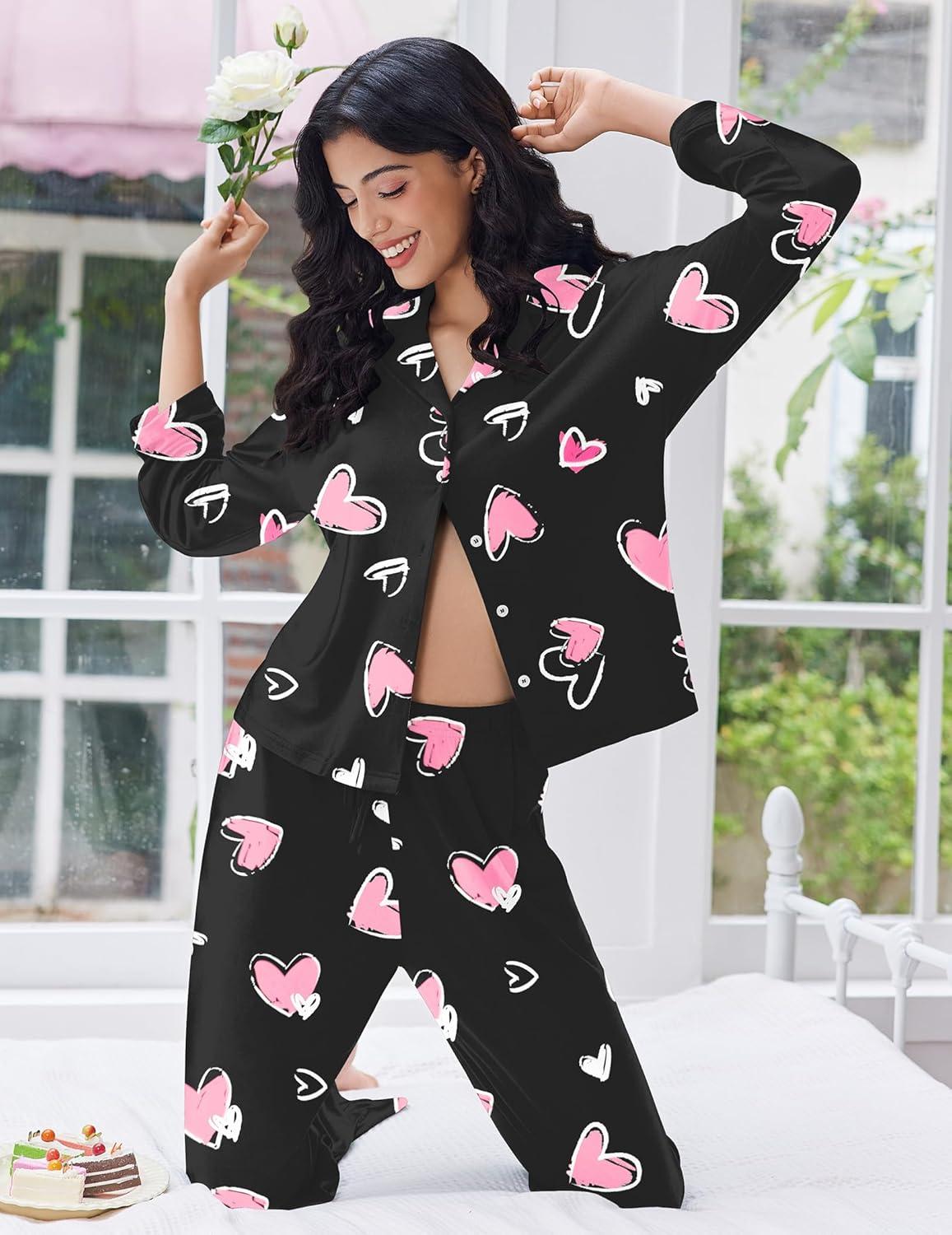 imageEkouaer Women Pajamas Set Long Sleeve Sleepwear Button Down Pjs Soft 2 Piece Loungewear with Long PantsNavy Zebra