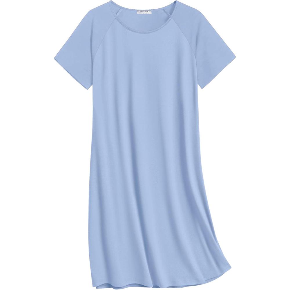 imageEkouaer Nightgowns for Women Cotton Sleep Shirts Short Sleeve Nightshirt Crew Neck Night Gown Comfy Sleepwear NightdressLight Blue