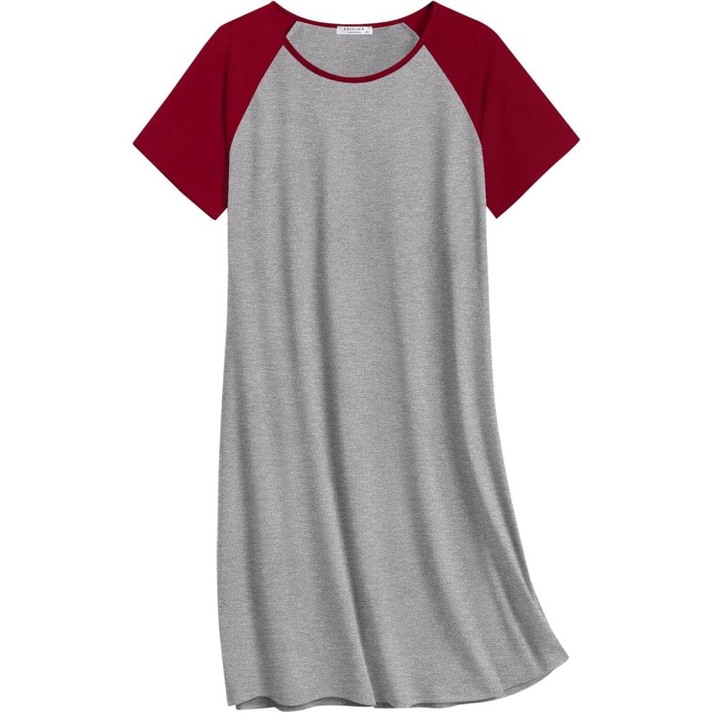 imageEkouaer Nightgowns for Women Cotton Sleep Shirts Short Sleeve Nightshirt Crew Neck Night Gown Comfy Sleepwear NightdressLight Grey