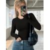 Ekouaer 3 Pack Women Long Sleeve Crew Neck Shirts Basic Thermal Tops Slim Fit Ruch Side Tees Going Out Layering Thirts XS-XXL(Black/White/Khaki)