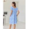 Ekouaer Cotton Nightgowns for Women Lace Trim Sleep Shirts Short Sleeve Night Shirts Sleep Dress with Pockets(Blue Birds)