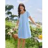 Ekouaer Cotton Nightgowns for Women Lace Trim Sleep Shirts Short Sleeve Night Shirts Sleep Dress with Pockets(Light Blue)