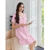 Ekouaer Cotton Nightgowns for Women Lace Trim Sleep Shirts Short Sleeve Night Shirts Sleep Dress with Pockets(Pink Floral)