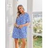 Ekouaer Cotton Nightgowns for Women Short Sleeve Sleep Shirts Crew Neck Night Dress Nightshirt with Pockets S-2XL(Blue Floral)