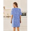 Ekouaer Cotton Nightgowns for Women Short Sleeve Sleep Shirts Crew Neck Night Dress Nightshirt with Pockets S-2XL(Blue Floral)