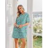 Ekouaer Cotton Nightgowns for Women Short Sleeve Sleep Shirts Crew Neck Night Dress Nightshirt with Pockets S-2XL(Blue Green Floral)