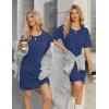 Ekouaer Cotton Nightgowns for Women Short Sleeve Sleep Shirts Crew Neck Night Dress Nightshirt with Pockets S-2XL(Navy Blue)