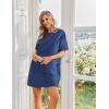 Ekouaer Cotton Nightgowns for Women Short Sleeve Sleep Shirts Crew Neck Night Dress Nightshirt with Pockets S-2XL(Navy Blue)