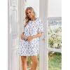 Ekouaer Cotton Nightgowns for Women Short Sleeve Sleep Shirts Crew Neck Night Dress Nightshirt with Pockets S-2XL(White Floral)