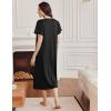 Ekouaer Long Nightgowns for Women Short Sleeve Sleepshirt Button Sleep Dress with Pockets(Black)