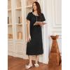 Ekouaer Long Nightgowns for Women Short Sleeve Sleepshirt Button Sleep Dress with Pockets(Black)