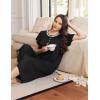 Ekouaer Long Nightgowns for Women Short Sleeve Sleepshirt Button Sleep Dress with Pockets(Black)