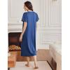 Ekouaer Long Nightgowns for Women Short Sleeve Sleepshirt Button Sleep Dress with Pockets(Blue)