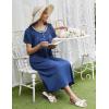 Ekouaer Long Nightgowns for Women Short Sleeve Sleepshirt Button Sleep Dress with Pockets(Blue)
