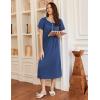 Ekouaer Long Nightgowns for Women Short Sleeve Sleepshirt Button Sleep Dress with Pockets(Blue)
