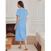 Ekouaer Long Nightgowns for Women Short Sleeve Sleepshirt Button Sleep Dress with Pockets(Blue Flower)
