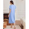 Ekouaer Long Nightgowns for Women Short Sleeve Sleepshirt Button Sleep Dress with Pockets(Light Blue)