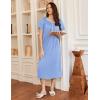Ekouaer Long Nightgowns for Women Short Sleeve Sleepshirt Button Sleep Dress with Pockets(Light Blue)