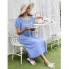 Ekouaer Long Nightgowns for Women Short Sleeve Sleepshirt Button Sleep Dress with Pockets(Light Blue)