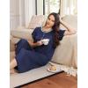 Ekouaer Long Nightgowns for Women Short Sleeve Sleepshirt Button Sleep Dress with Pockets(Navy Blue)
