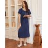 Ekouaer Long Nightgowns for Women Short Sleeve Sleepshirt Button Sleep Dress with Pockets(Navy Blue)