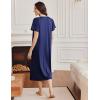 Ekouaer Long Nightgowns for Women Short Sleeve Sleepshirt Button Sleep Dress with Pockets(Navy Blue)