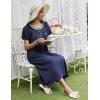 Ekouaer Long Nightgowns for Women Short Sleeve Sleepshirt Button Sleep Dress with Pockets(Navy Blue)