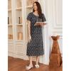 Ekouaer Long Nightgowns for Women Short Sleeve Sleepshirt Button Sleep Dress with Pockets(Navy Blue Floral)