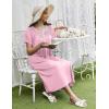 Ekouaer Long Nightgowns for Women Short Sleeve Sleepshirt Button Sleep Dress with Pockets(Pink)