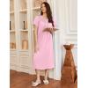 Ekouaer Long Nightgowns for Women Short Sleeve Sleepshirt Button Sleep Dress with Pockets(Pink)