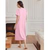 Ekouaer Long Nightgowns for Women Short Sleeve Sleepshirt Button Sleep Dress with Pockets(Pink)