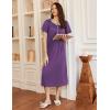 Ekouaer Long Nightgowns for Women Short Sleeve Sleepshirt Button Sleep Dress with Pockets(Purple)