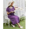 Ekouaer Long Nightgowns for Women Short Sleeve Sleepshirt Button Sleep Dress with Pockets(Purple)