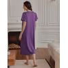 Ekouaer Long Nightgowns for Women Short Sleeve Sleepshirt Button Sleep Dress with Pockets(Purple)