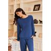 Ekouaer Pajamas Womens Long Sleeve Pj Set 2 Piece Loungewear Soft Comfy Sleepwear with Jogger Pants S-XXL(Blue)