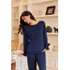 Ekouaer Pajamas Womens Long Sleeve Pj Set 2 Piece Loungewear Soft Comfy Sleepwear with Jogger Pants S-XXL(Navy)