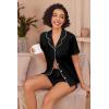 Ekouaer Pajamas for Women Set Button Up Sleepwear 2 Piece Pjs Lounge Set Short Sleeve Nightwear(Black)