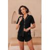 Ekouaer Pajamas for Women Set Button Up Sleepwear 2 Piece Pjs Lounge Set Short Sleeve Nightwear(Black)
