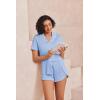Ekouaer Pajamas for Women Set Button Up Sleepwear 2 Piece Pjs Lounge Set Short Sleeve Nightwear(Blue)