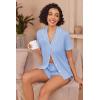 Ekouaer Pajamas for Women Set Button Up Sleepwear 2 Piece Pjs Lounge Set Short Sleeve Nightwear(Blue)