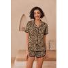 Ekouaer Pajamas for Women Set Button Up Sleepwear 2 Piece Pjs Lounge Set Short Sleeve Nightwear(Brown Leopard)
