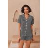 Ekouaer Pajamas for Women Set Button Up Sleepwear 2 Piece Pjs Lounge Set Short Sleeve Nightwear(Dark Gray)
