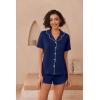 Ekouaer Pajamas for Women Set Button Up Sleepwear 2 Piece Pjs Lounge Set Short Sleeve Nightwear(Navy)