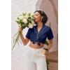 Ekouaer Pajamas for Women Set Button Up Sleepwear 2 Piece Pjs Lounge Set Short Sleeve Nightwear(Navy)