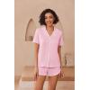 Ekouaer Pajamas for Women Set Button Up Sleepwear 2 Piece Pjs Lounge Set Short Sleeve Nightwear(Pink)