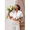 Ekouaer Pajamas for Women Set Button Up Sleepwear 2 Piece Pjs Lounge Set Short Sleeve Nightwear(White)