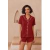 Ekouaer Pajamas for Women Set Button Up Sleepwear 2 Piece Pjs Lounge Set Short Sleeve Nightwear(Wine Red)