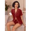 Ekouaer Pajamas for Women Set Button Up Sleepwear 2 Piece Pjs Lounge Set Short Sleeve Nightwear(Wine Red)