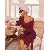Ekouaer Robes for Women Waffle Knit Bathrobe Lightweight Kimono Robe Knee Length Loungewear with Pockets(Wine Red)